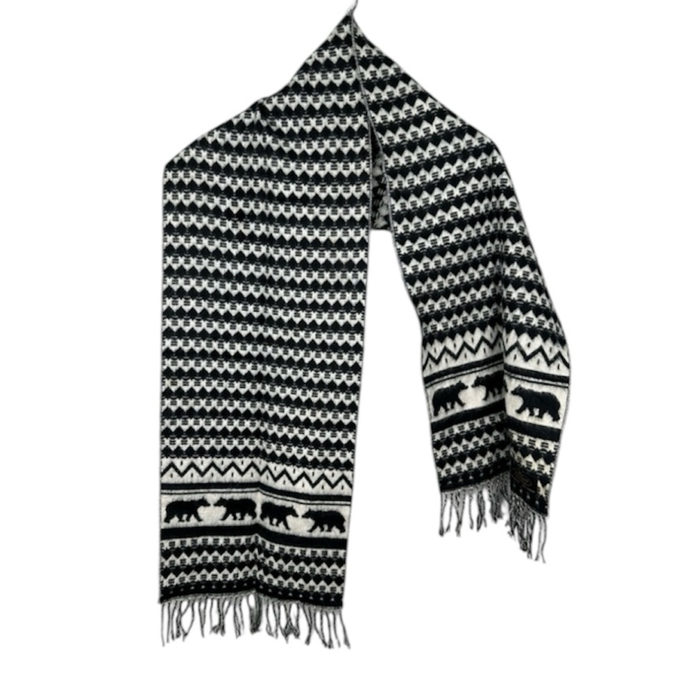 100% Cashmere Black White Bear Fringe Scarf Made in Germany